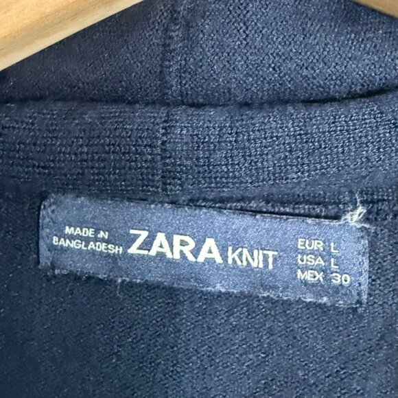 ZARA Knit Navy Open Front Long Sleeve Belted Cardigan Size L - Picture 5 of 7